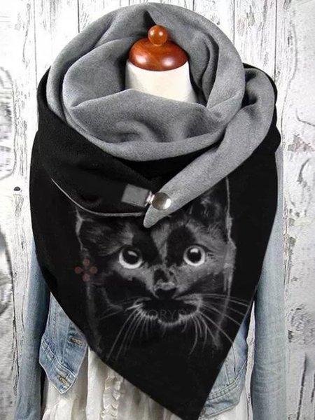 

Cotton Casual Cat Print Scarf, As picture, Scarves&Gloves