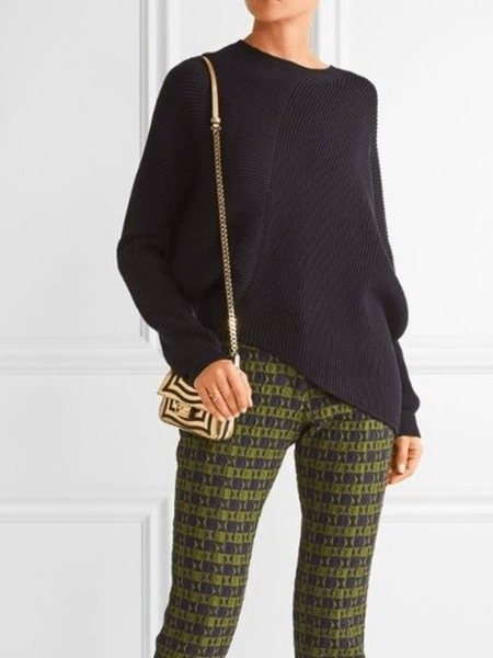 

Winter Crew Neck Plain Simple Loosen Mid-weight Sweater, Black, Pullovers