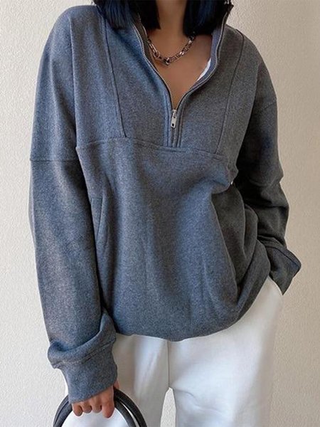 

Casual Stand Collar Sweatshirt, Deep gray, Hoodies & Sweatshirts