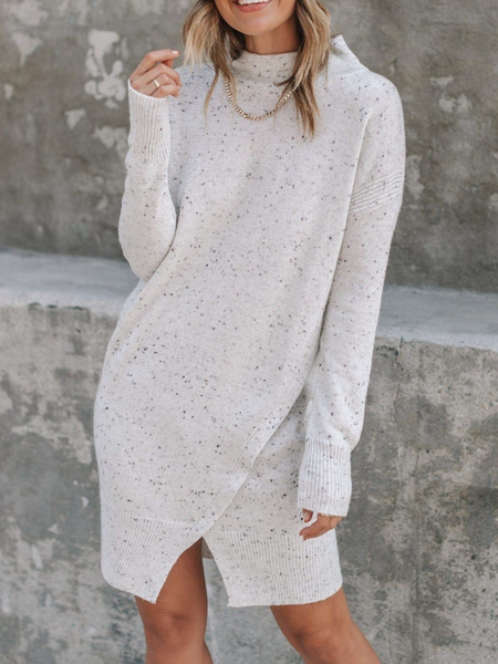 

Winter Elegant High Stretch Date Long sleeve Dresses, Gray, Mini Dresses