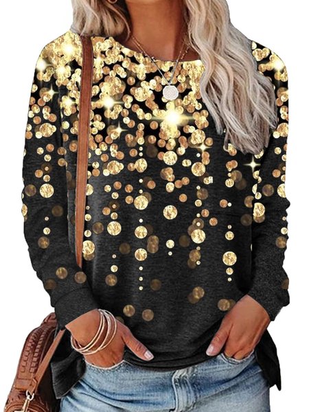 

Crew Neck Loosen Shirts & Tops, As picture, T-Shirts