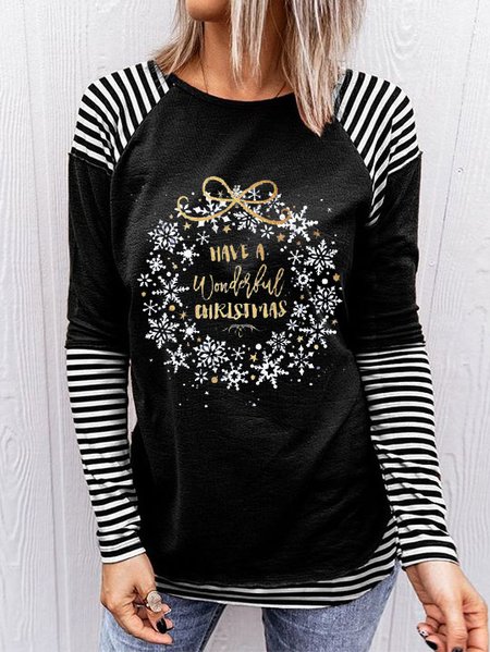 

Christmas Crew Neck Casual Loosen Shirts & Tops, Black, Long sleeve tops
