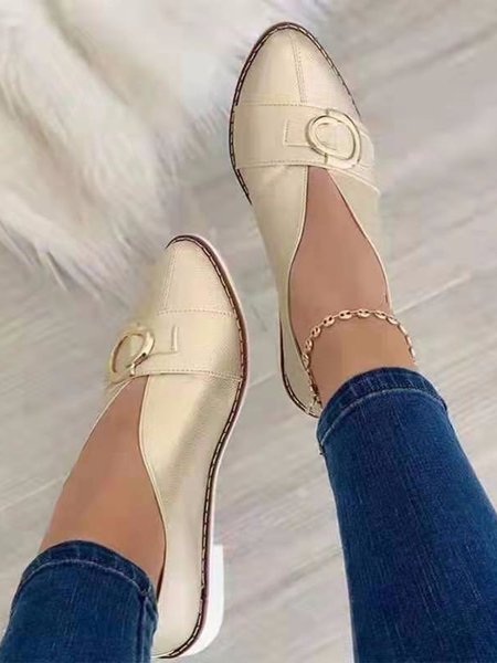 

Casual Metal Buckle Pointed Shallow Shoes, Beige, Flats
