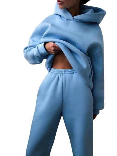 

Top With Pants Loosen Off Shoulder Suits, Blue, Two-piece Set