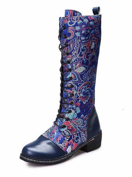 

Retro Ethnic embroidery Martin Combat Boots, Blue, Boots
