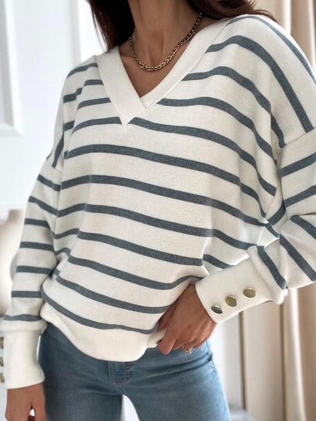 

Casual Long Sleeve V Neck Plus Size Printed Tops, As picture, Tops