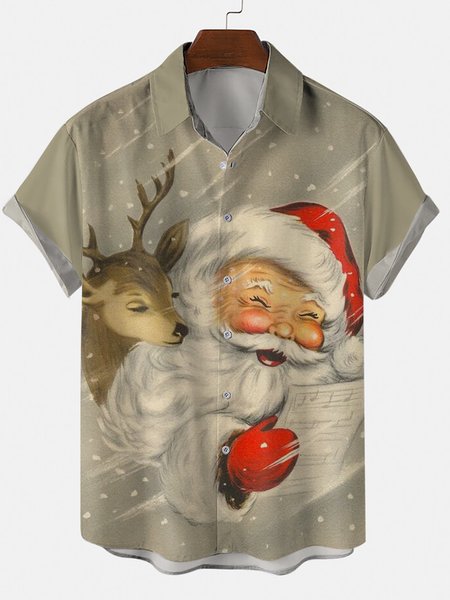 

Santa Graphic Short Sleeve Casual Shirt, White, Shirt