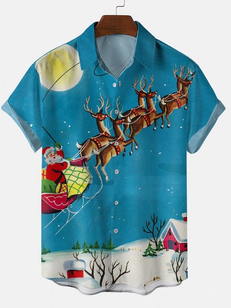 

Santa Graphic Short Sleeve Casual Shirt, White, Shirt