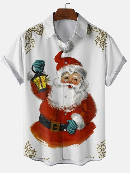 

Santa Graphic Short Sleeve Casual Shirt, White, Shirt