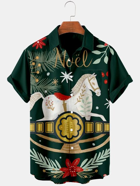 

Vacation Short Sleeve Shirt Collar Shirts & Tops, Green, Shirt