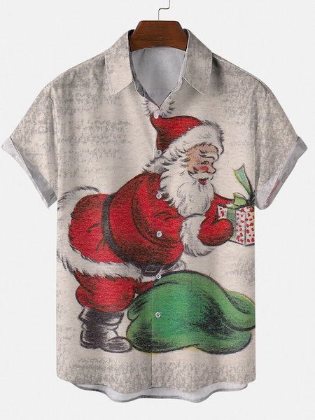 

Santa Graphic Short Sleeve Casual Shirt, White, Shirt