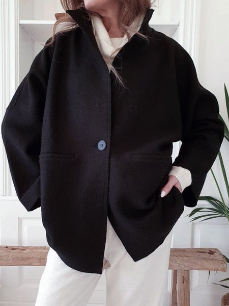 

Lapel Casual Loosen Outerwear, Black, Outerwear