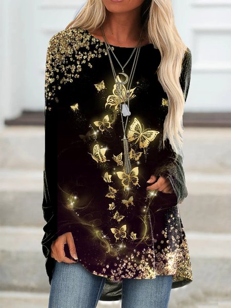 

Crew Neck Casual Shirts & Tops, Black, Tops
