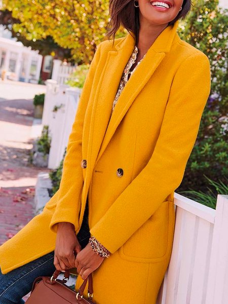 

Simple Lapel Outerwear, Yellow, Coats & Jackets