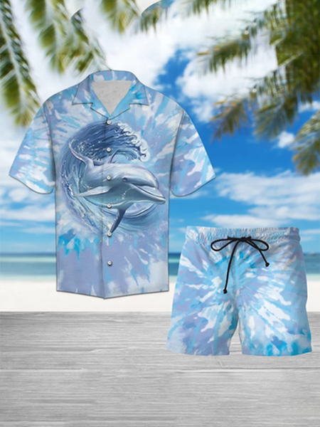 

Vacation Shirt Collar Beach Suits, As picture, Men's sets