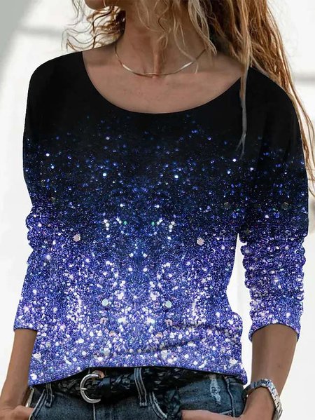 

Vacation Ombre Crew Neck Shirts & Tops, As picture, T-Shirts
