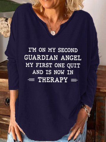 I M On Second Guardian Angel V Neck Sweatshirts, Dark blue, Long sleeves