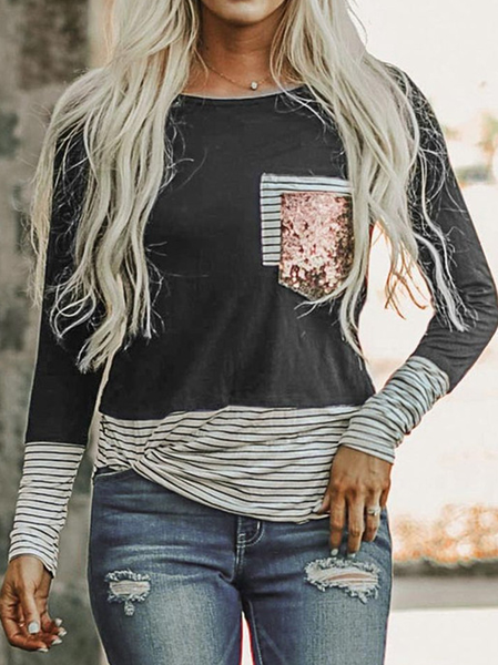 

Casual Striped Shirts & Tops, Black, T-Shirts