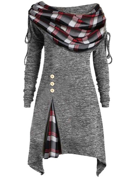 

Regular Fit Cotton Blends Cowl Neck Dresses, Gray, Mini Dresses