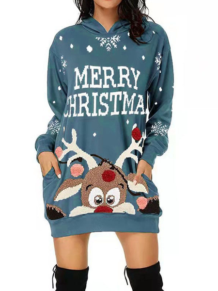 

Christmas Casual Dresses, Blue, Print Dress