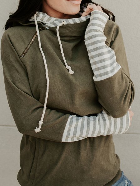 

Casual Stand Collar Striped Sweatshirt, Green, Hoodies & Sweatshirts
