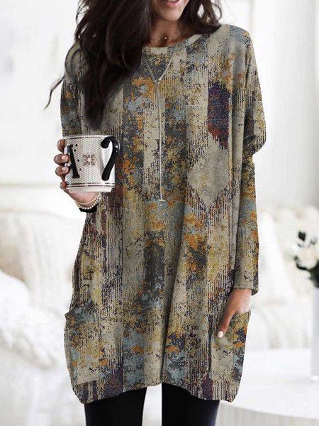 

Crew Neck Vintage Dresses, Light camel, Mini Dresses