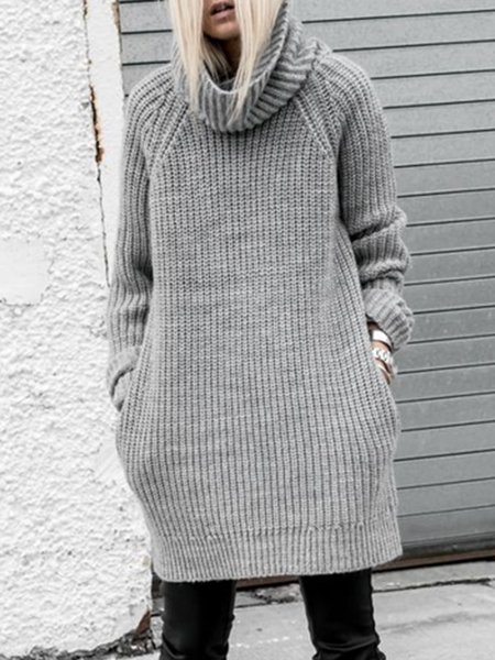 

Loosen Casual Simple Solid High Neck Sweater, Gray, Pullovers