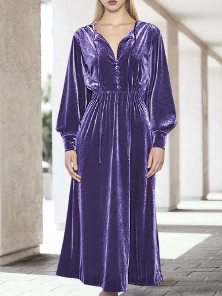 

Bishop Sleeve Plain Velvet elegant slimmed-down jumpsuit, Purple, Casual Dresses