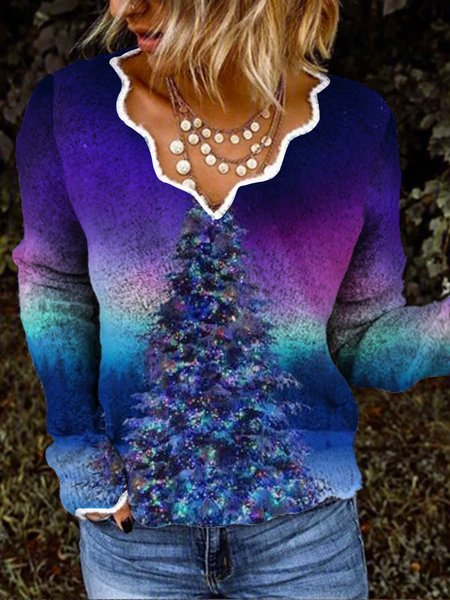 

Casual V Neck Cotton Blends Shirts & Tops, Multicolor, Tops