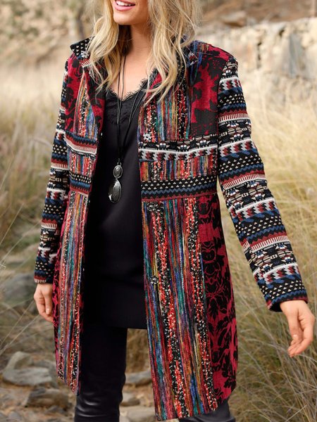 

Casual Tribal Lapel Loosen Long Sleeve Outerwear, As picture, Outerwear