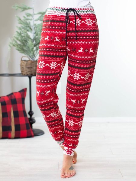 

Christmas Regular Fit Cotton Pants, Red, Pants