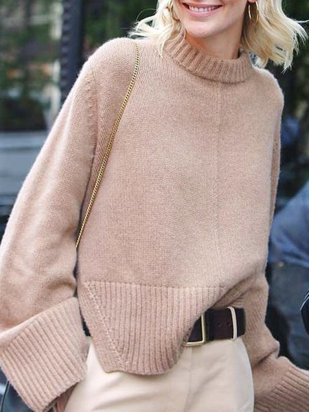 

Solid Elegant Simple Crew Neck Sweater, As picture, Pullovers