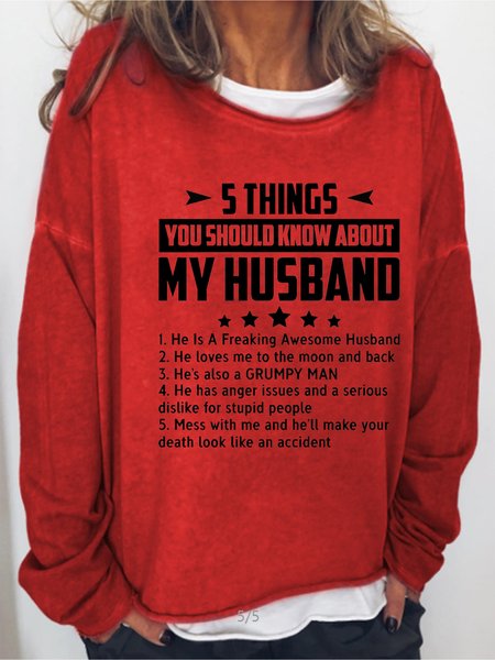 

Five Things About My Husband Round Neck Sweater, Red, Hoodies&Sweatshirts