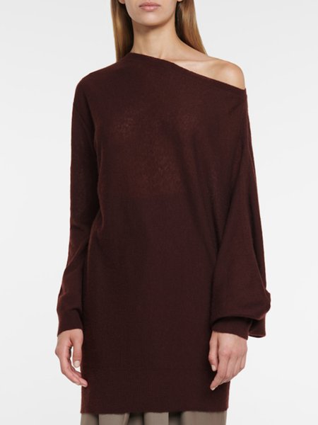 

Off Shoulder Asymmetrical Neck Loosen Top, Deep red, Tops