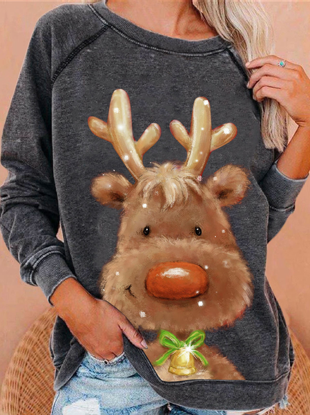 

Crew Neck Animal Raglan Sleeve Cute Sweatshirt, Deep gray, Hoodies & Sweatshirts