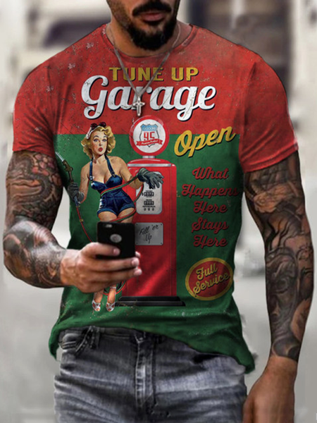 

Geometric Crew Neck Casual Shirts & Tops, As picture, Men's t-shirts