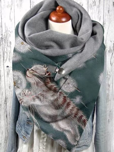 

Cotton Casual Cat Print Scarf, As picture, Scarves&Gloves