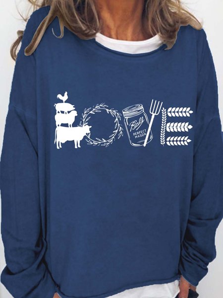 

Love Farm House Cotton Blends Crew Neck Sweatshirt, Deep blue, Hoodies&Sweatshirts