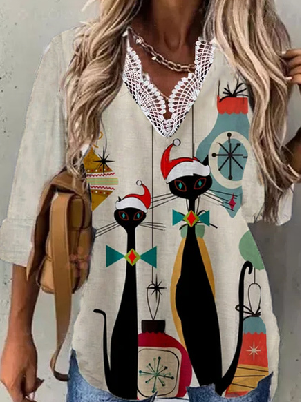 

Casual Christmas V Neck Shirts & Tops, Multicolor, Tops