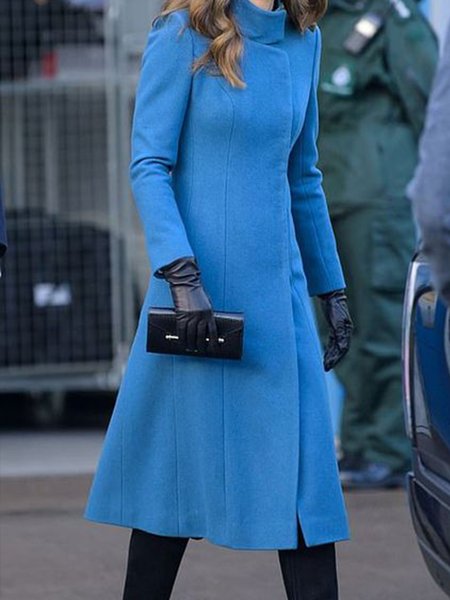 

Elegant Formal Stand Collar Outerwear, Blue, Coats