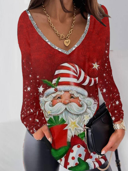 

V Neck Cotton Blends Casual Shirts & Tops, Red, Tunics