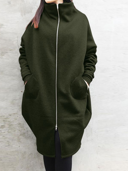 

Casual High Neck Acrylic Outerwear, Army green, Outerwear