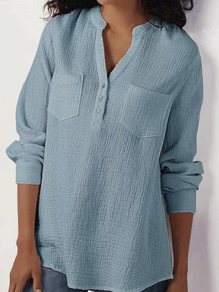 

Shirt Collar Loosen Casual Shirts & Tops, Blue, Blouses & Shirts