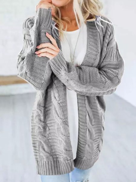 

Casual Loosen Solid Long Sleeve Outerwear, Gray, Cardigans