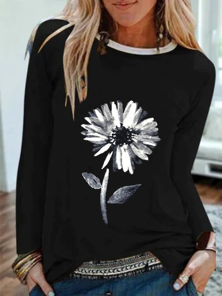 

Casual Long Sleeve Round Neck Plus Size Printed Tops T-shirts, As picture, T-Shirts