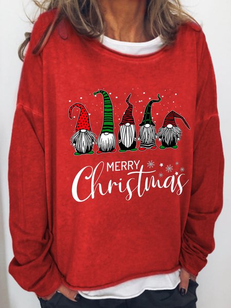 

Christmas print round neck long-sleeved sweatshirt, Red, Hoodies&Sweatshirts