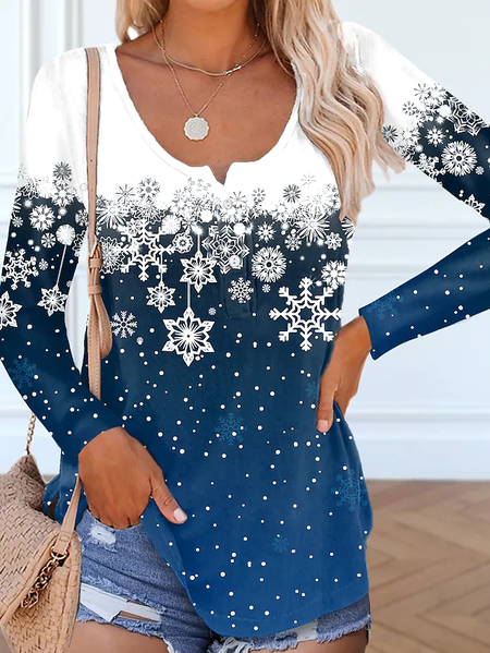 

Christmas Snowflake Regular Fit Tops, Blue, Long sleeve tops
