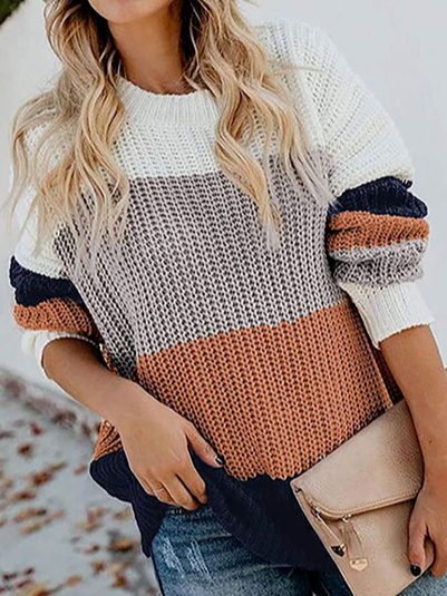 

Color Block Off Shoulder Crew Neck Loosen Sweater, Multicolor, Sweaters