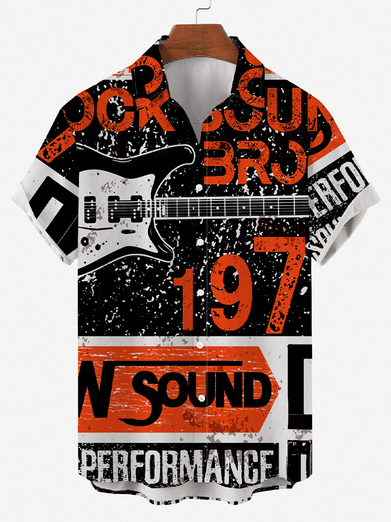 

Work Short Sleeve Music Shirts & Tops, Black, Men's Floral shirt