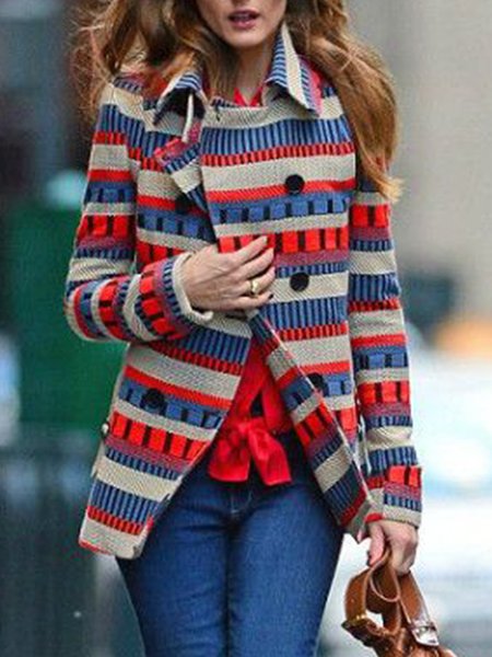 

Long Sleeve Regular Fit Lapel Vintage Outerwear, Multicolor, Jackets